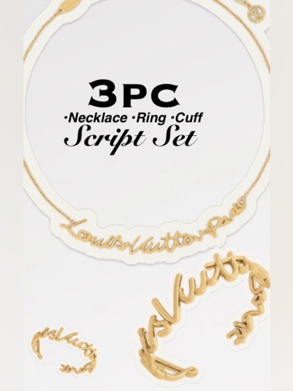 🖊️ 3Pc Matching LV Script set (necklace, ring, cuff bracelet BUNDLE!)
